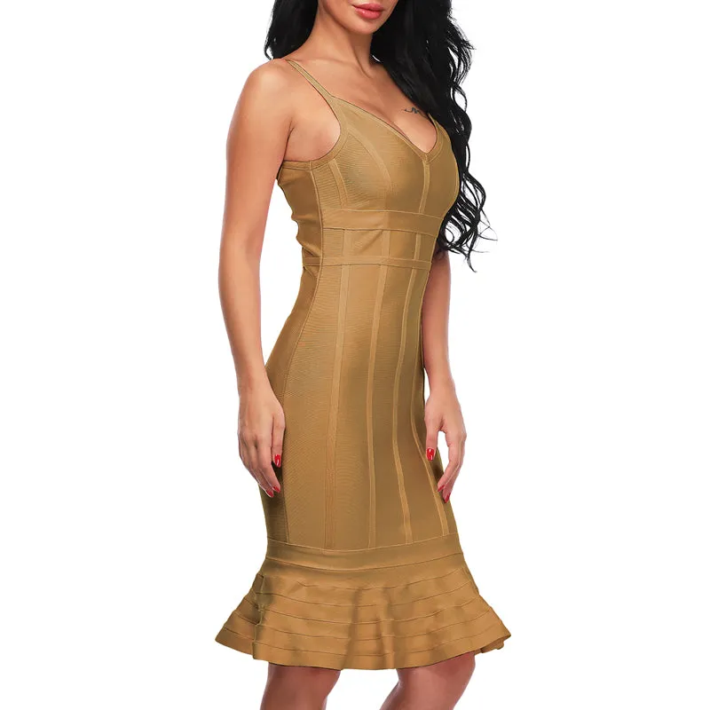 Women's Summer Sheath Deep V-Neck Midi Dress