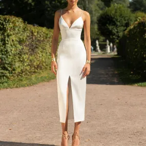 Women's Summer Sheath Deep V-Neck Midi Dress