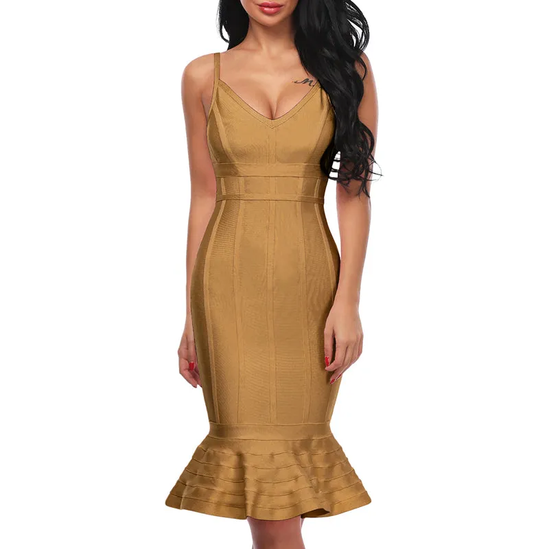 Women's Summer Sheath Deep V-Neck Midi Dress
