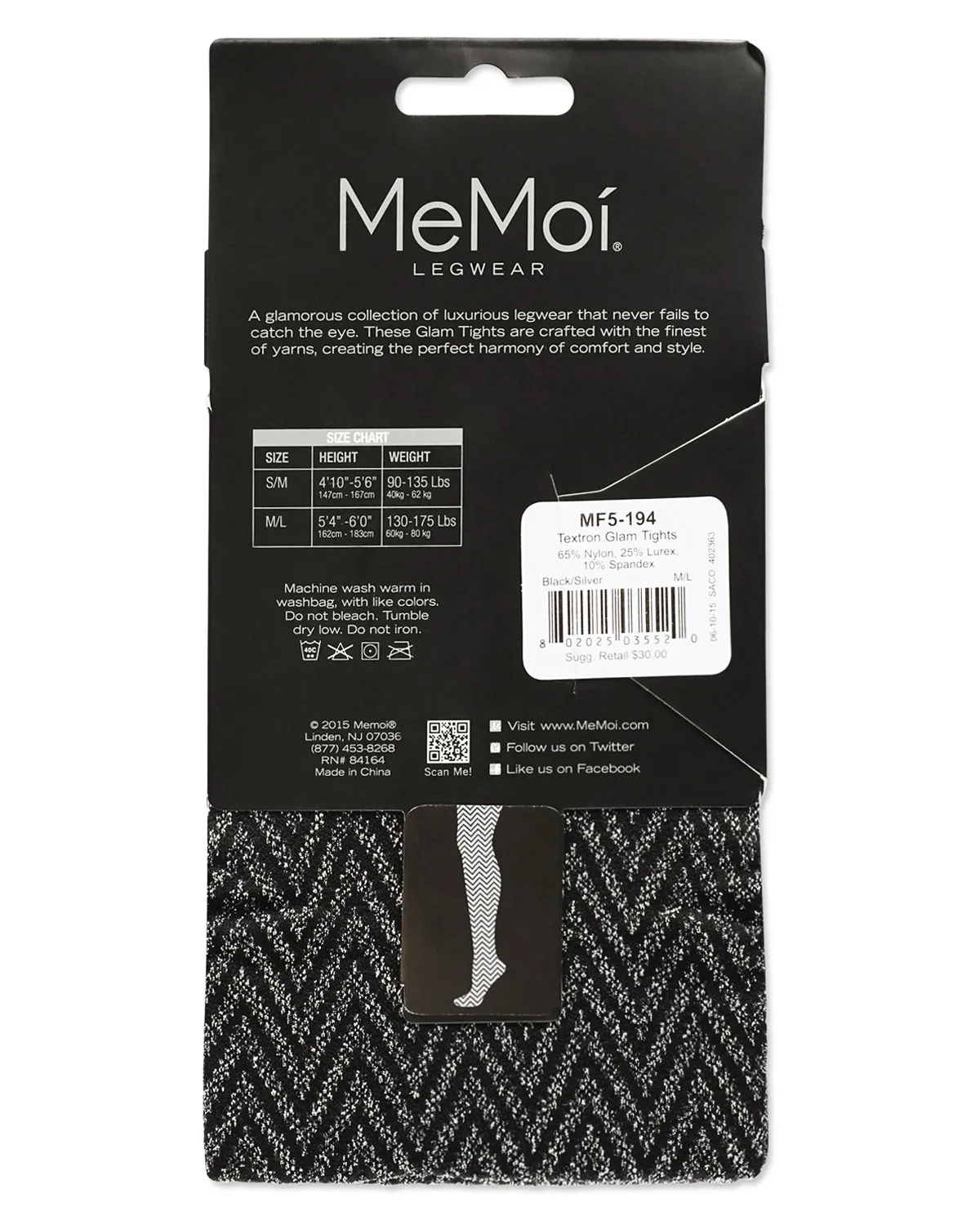 Zig Zag Textron Glam Opaque Knit Tights