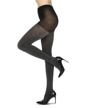 Zig Zag Textron Glam Opaque Knit Tights